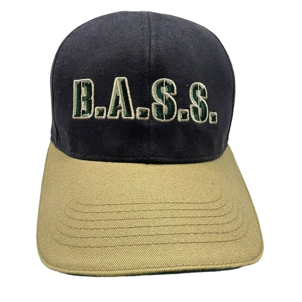BASS Navy Blue Khaki Strapback‎ Adjustable Fishing Hat Cap Coastal outdoors